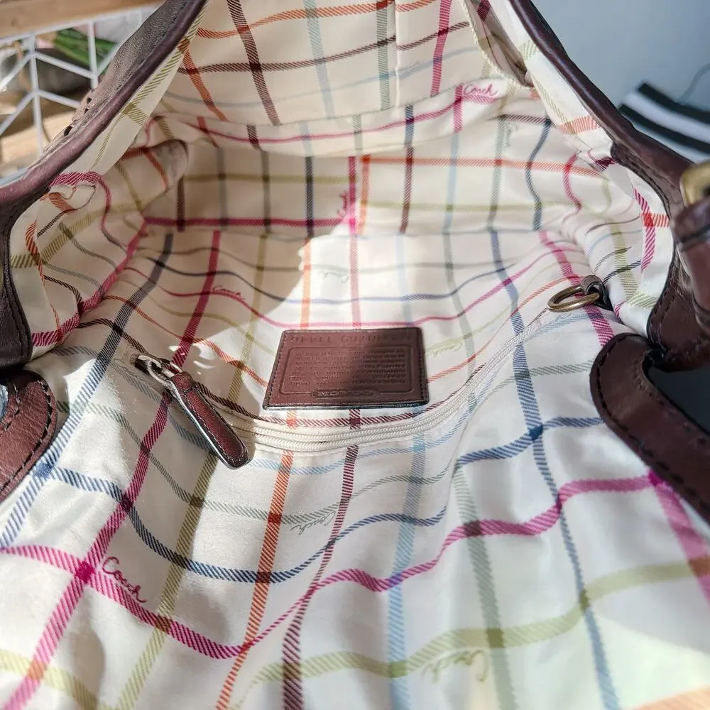 Coach Bleeker Tattersall Laced Strap Whiskey Leather Bag 11446